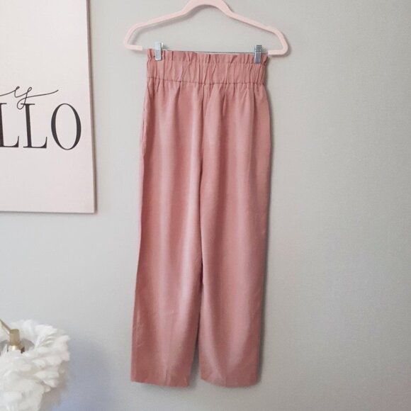 NWOT Zara pink paperbag elastic high waist belted crop trouser pants, S - Picture 8 of 9